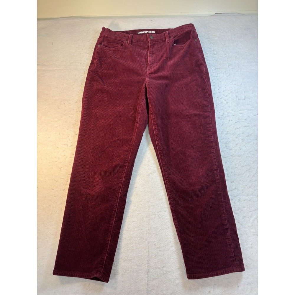 Lands' End Women's 12 Maroon Wide Wale Corduroy Straight Leg Mid Rise Pants